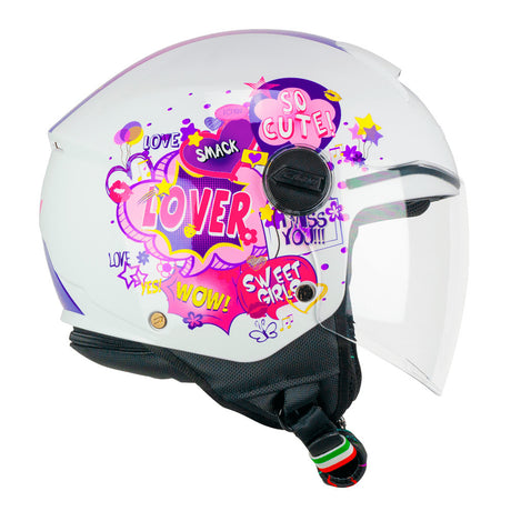 Mini Comics Fucsia Bianco Casco Jet Bambina/o Cgm - 1