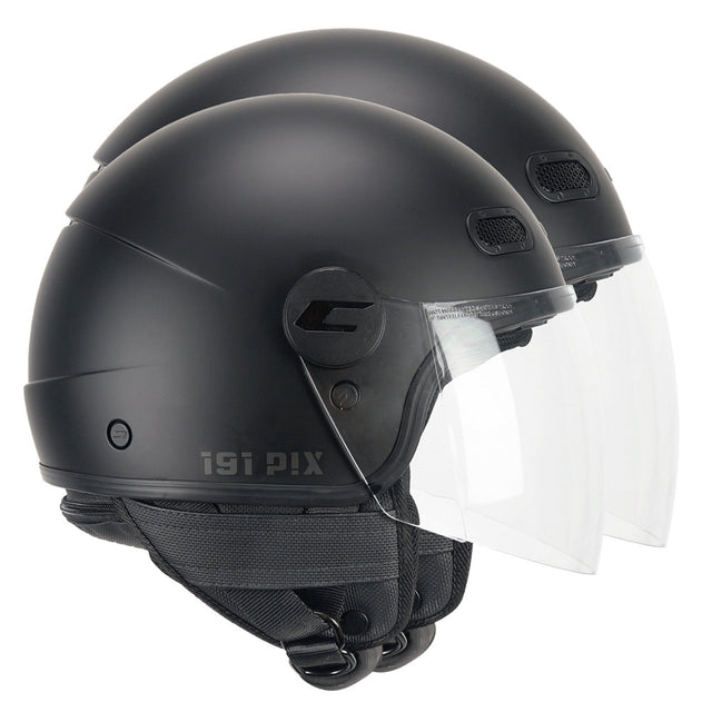 Casco Jet Pix Mono Nero.op Visiera Lunga Cgm - 1