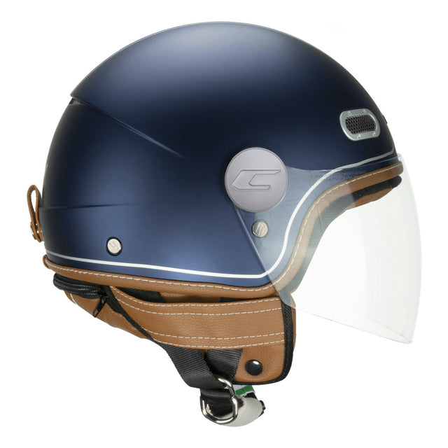 Casco Jet Pix Vintage Blu Argento Satinato Visiera Lunga Cgm - 1