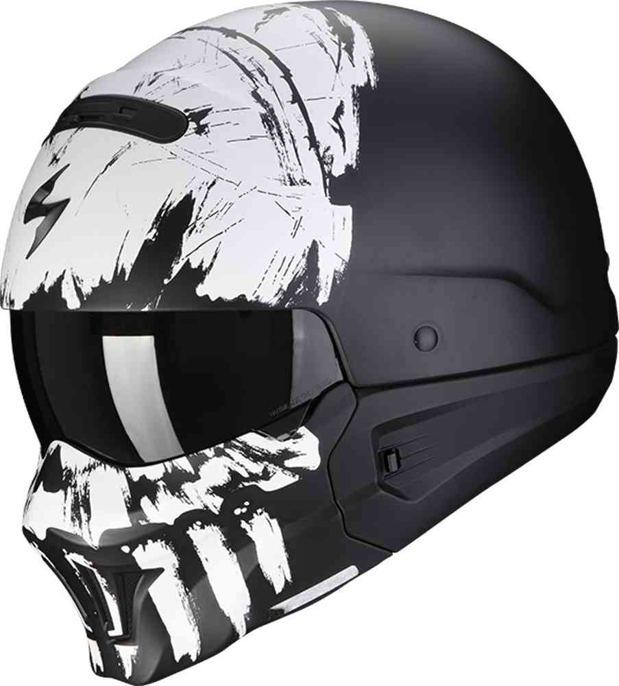 Exo-combat Evo Marauder Nero Opaco Bianco Casco Jet con Mentoniera Scorpion - 1