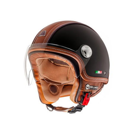 Pelledura Rubber Black Pelle Brown Casco Jet Helmo Milano - 1