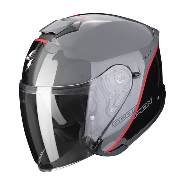 Exo-s1 Essence Grigio Cemento-nero-rosso Casco Jet Scorpion - 1