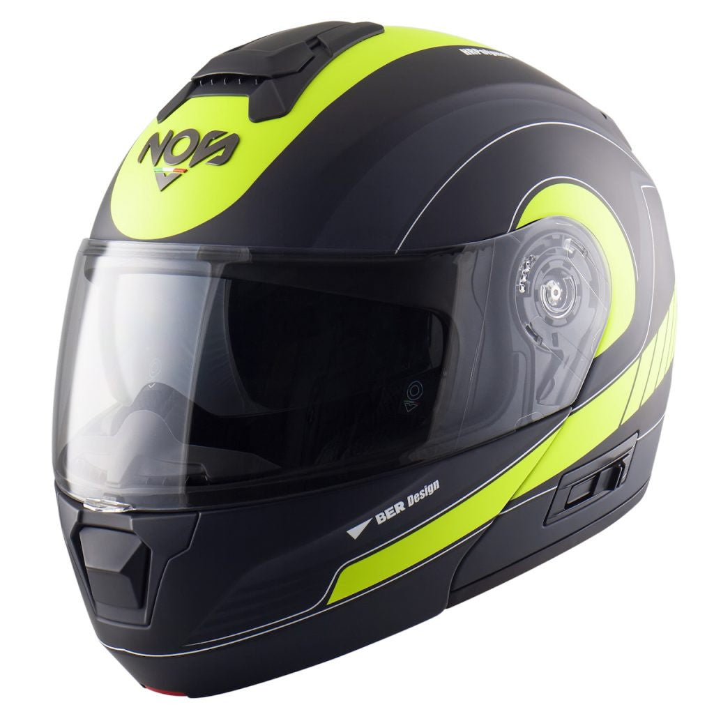 Ns-8 Gaze Nero Giallo Fluo Casco Modulare Nos - 1