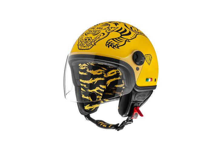 Iuter Yellow Black Tiger Casco Demi-jet con Visiera Helmo Milano - 1