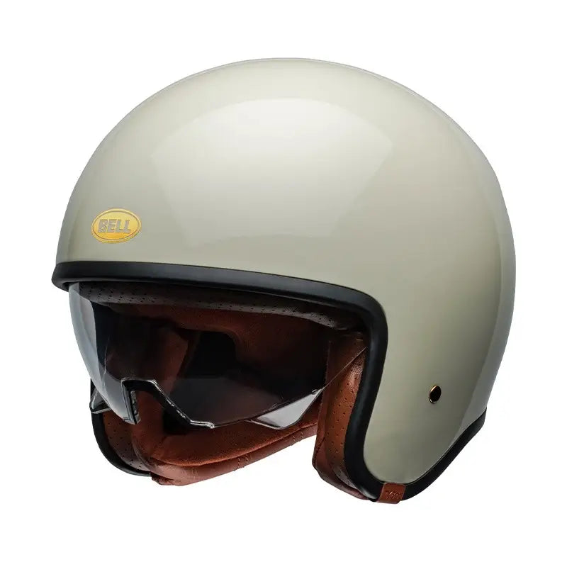 Casco Jet Vintage Tx501 Ece06 In Fibra  Bianco Lucido con Visierino Bell