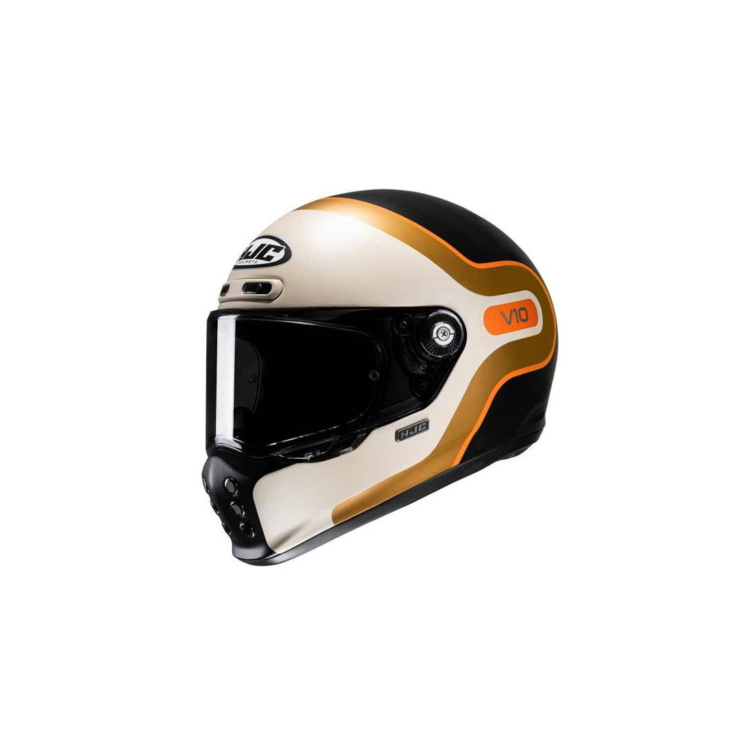 V10 Grape Mc7sf Panna/nero/arancione Casco Vintage In Fibra Hjc